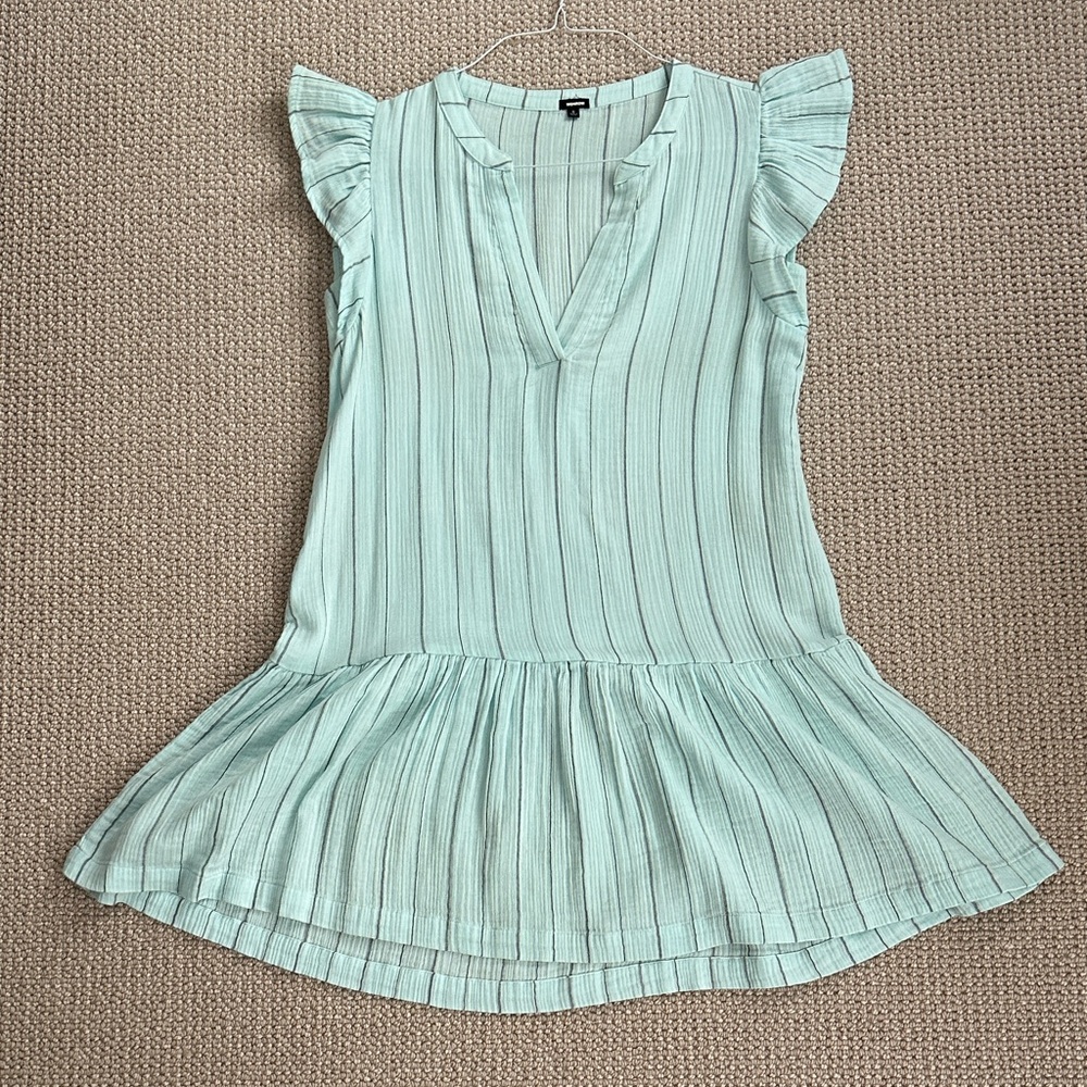 Monrow Light Green Striped dress with Ruffle Sleeves